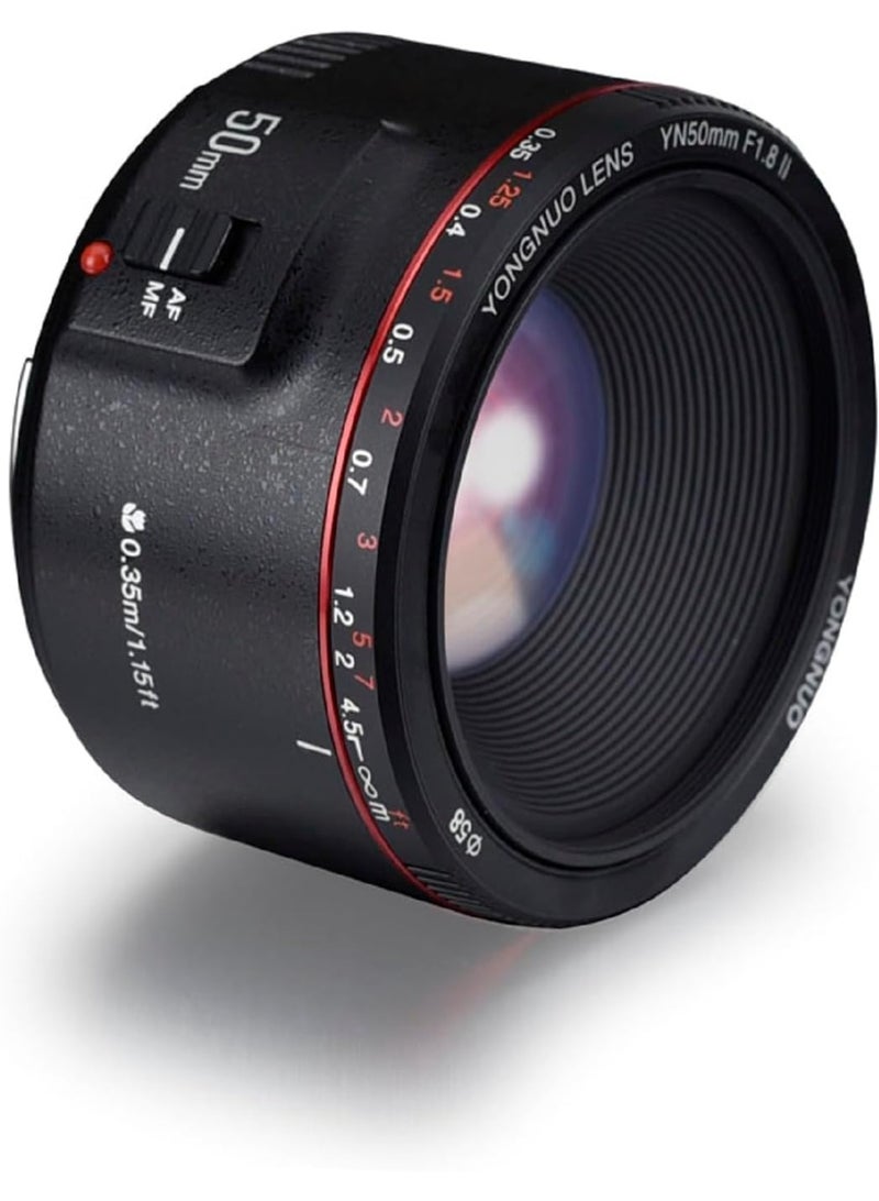 يونجنيو عدسة يونغنو YN 50mm F1.8 II بتركيز تلقائي لعدسات كانون EF عدسة برايم قياسية للكاميرات الرقمية DSLR مع وضع AF و MF ومسافة تركيز 0.35 متر - Image 1